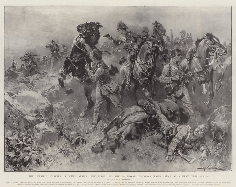 Gerillakriget i Sydafrika, missödet till 2nd Royal Dragons (Scots Greys) på Klippan, 18 februari av Hermanus Willem Koekkoek