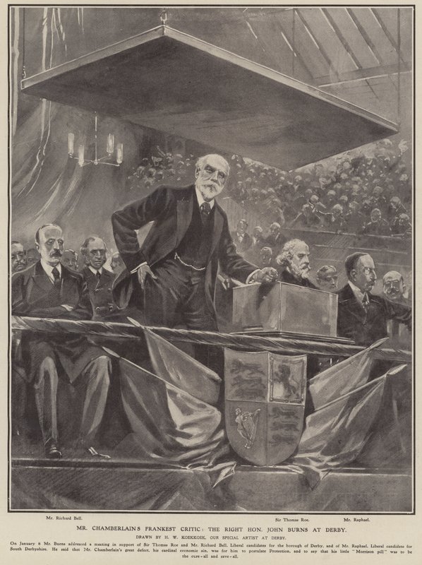 Herr Chamberlains uppriktigaste kritiker: högern John Burns i Derby (litho) av Hermanus Willem (after) Koekkoek
