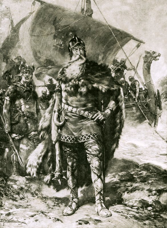 En stor viking, illustration från serien "Highroads of History". av Hermanus Willem Koekkoek
