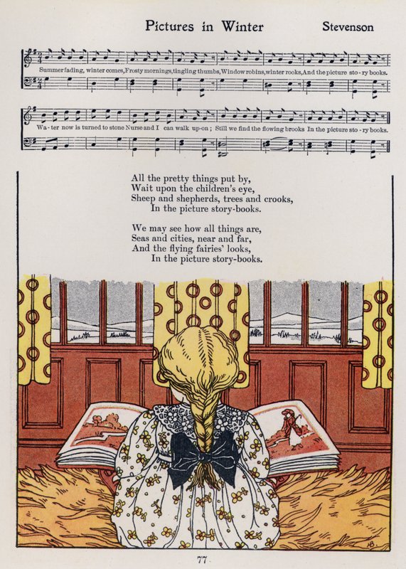 Bilder på vintern (färg litho) av Hilda Broughton