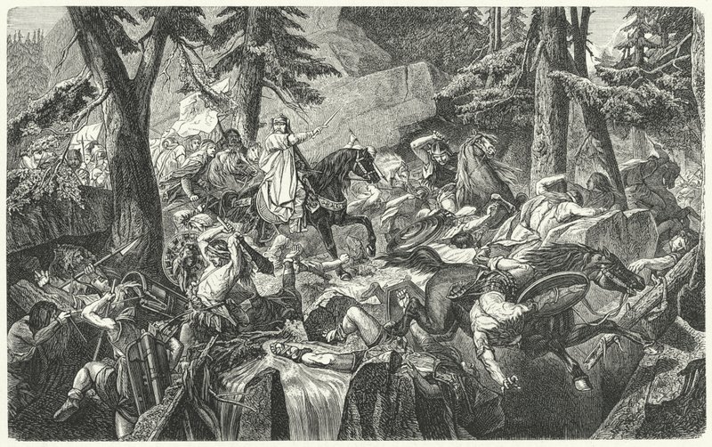 Karl den Store korsar Alperna, 773 (gravyr) av Hippolyte Delaroche