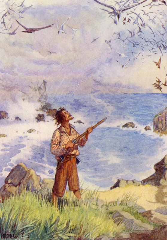 Robinson Crusoe (färglitografi) av Honor Charlotte Appleton