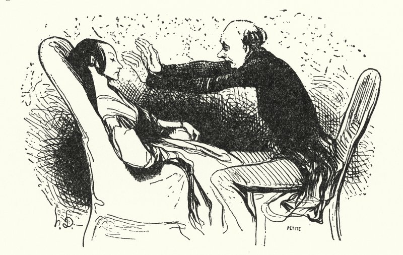 Hypnotisören (litho) av Honore (after) Daumier