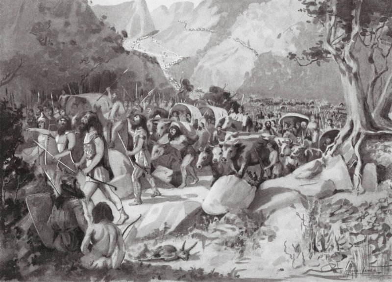 En migration av skytiska stammar genom ett pass i bergen i Mindre Asien (litografi) av Horace Moore Jones