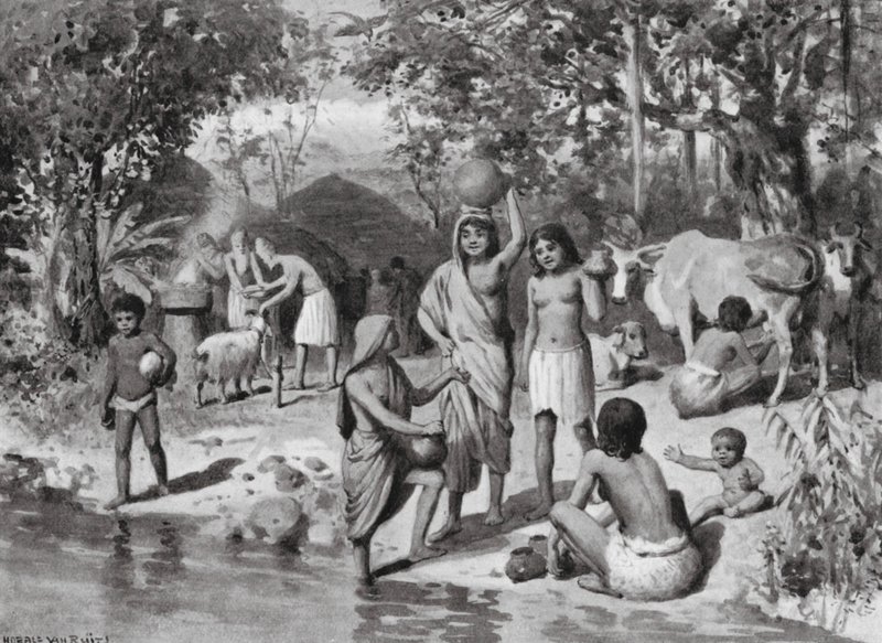 Arier bosatte sig i Indien, offer under bar himmel (litografi) av Horace van Ruith