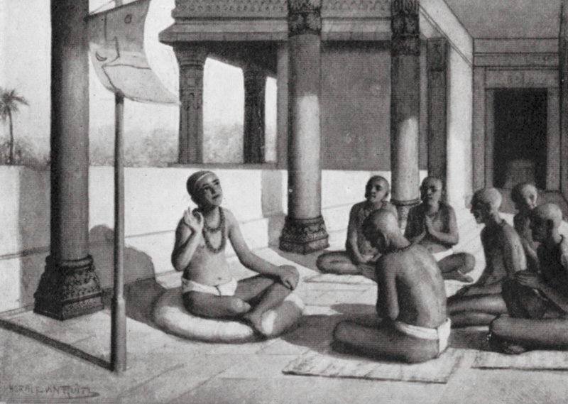 Sankaracharya talar om den ende Guden, 815 e.Kr. (litografi) av Horace van Ruith