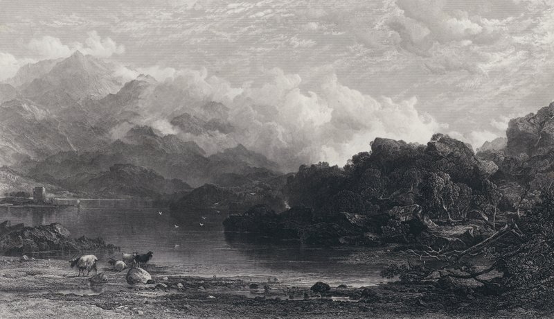 En Loch i högländerna, dimma som vilar på bergen av Horatio Macculloch