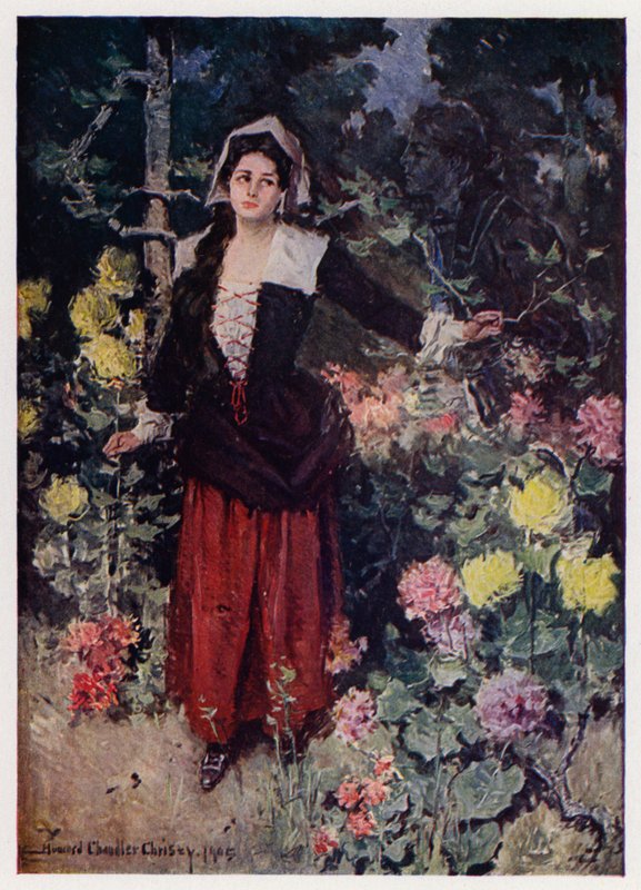 Illustration för Evangeline, A Tale of Arcadie, av Henry Wadsworth Longfellow (färg litho) av Howard Chandler (after) Christy