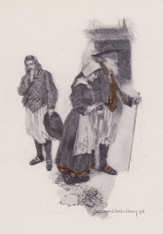 Illustration för Evangeline, A Tale of Arcadie, av Henry Wadsworth Longfellow (litho) av Howard Chandler (after) Christy