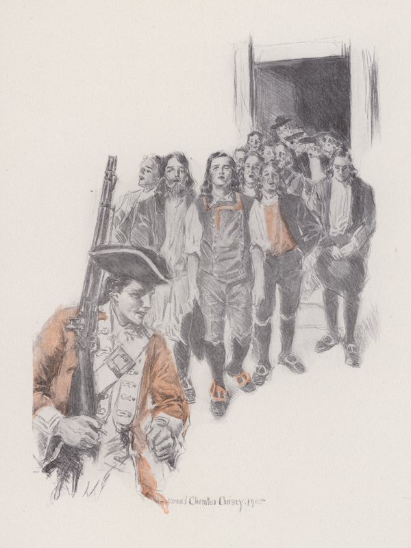 Illustration för Evangeline, A Tale of Arcadie, av Henry Wadsworth Longfellow (litho) av Howard Chandler (after) Christy
