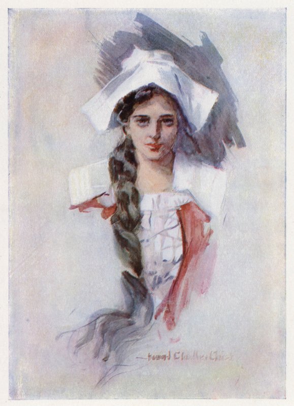 Illustration för Evangeline, A Tale of Arcadie, av Henry Wadsworth Longfellow (litho) av Howard Chandler (after) Christy
