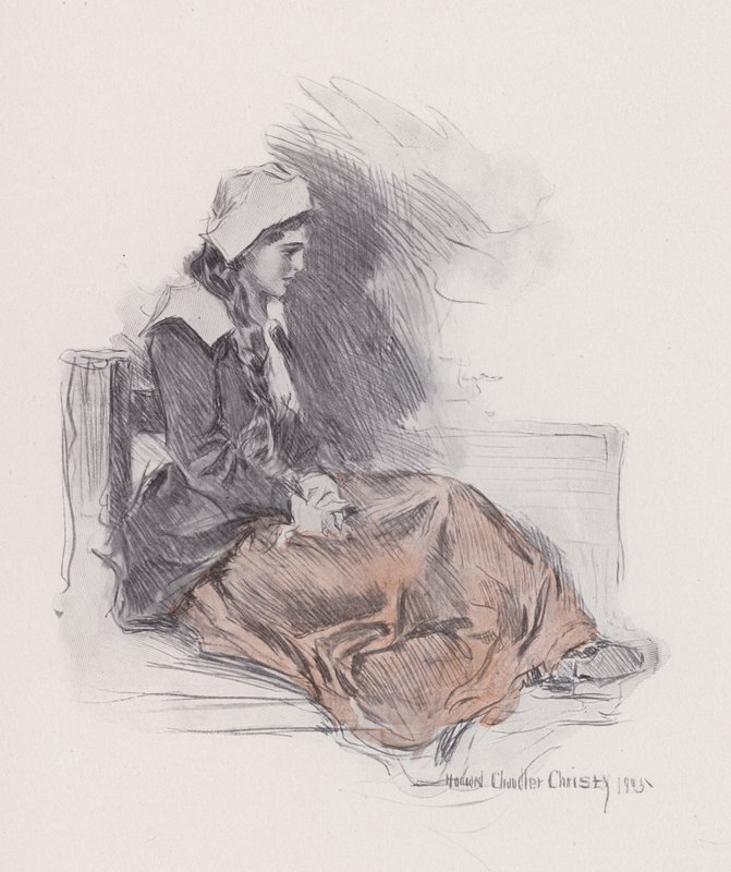 Illustration för Evangeline, A Tale of Arcadie, av Henry Wadsworth Longfellow (litho) av Howard Chandler (after) Christy
