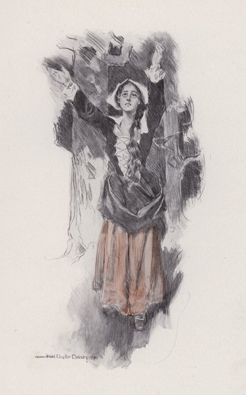 Illustration för Evangeline, A Tale of Arcadie, av Henry Wadsworth Longfellow (litho) av Howard Chandler (after) Christy