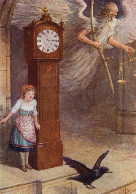 "Fader tiden flög ut" från "The Child of the Myrtle Tree" (färg litho) av Howard Davie