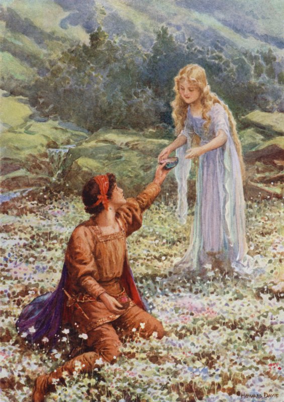 "Ge mig något att dricka" från "De tre granatäpplena" (färg litho) av Howard Davie