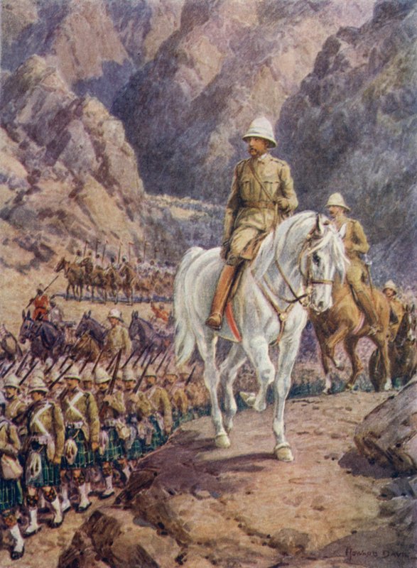 Lord Roberts, på mars till Kandahar (färg litho) av Howard Davie