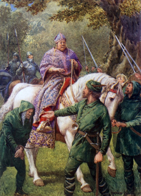 "Robin Hood möter biskopen av Hereford" (litho i färg) av Howard Davie