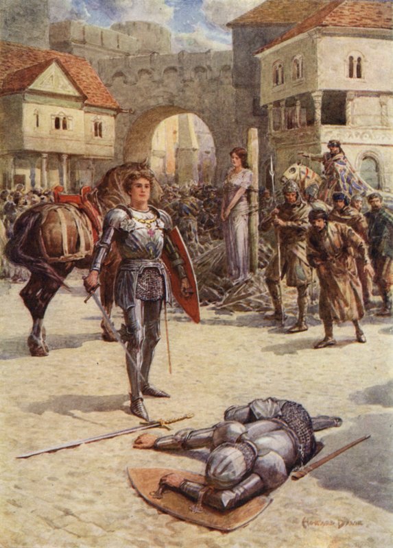 St George till räddningen, den stolte jarlen av Coventry låg död (färg litho) av Howard Davie
