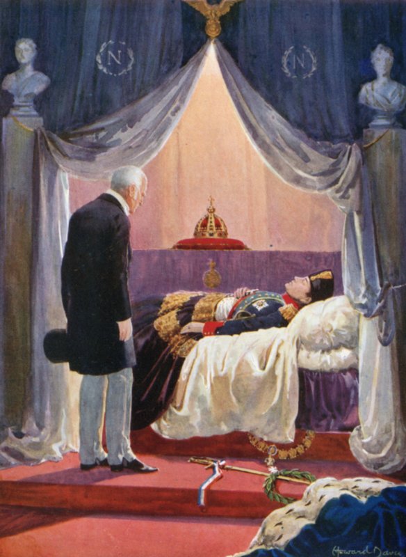 Hertigen av Wellington besöker Napoleons effigy (färg litho) av Howard Davie