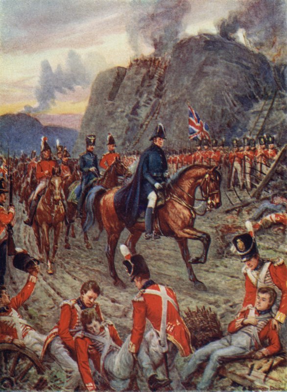 Hertigen av Wellington, vid belägringen av Badajos (färg litho) av Howard Davie