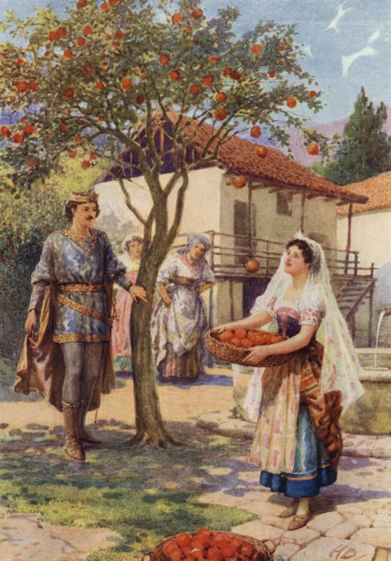 "Frukten föll av sig själv i korgen" från "The Fairy Kittens" (färg litho) av Howard Davie