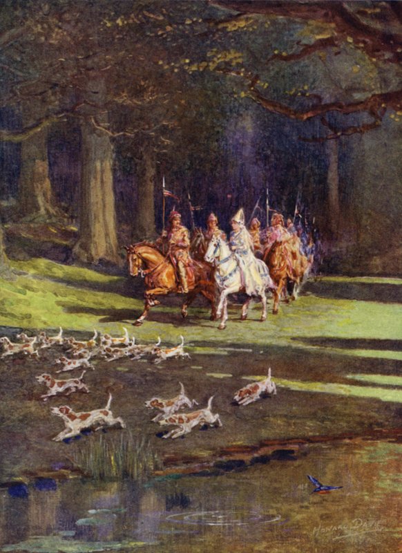 Hela sällskapet gav sig ut mot skogen (färg litho) av Howard Davie