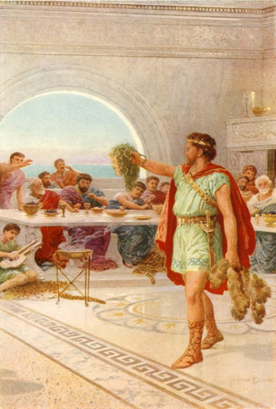 "Då höll Perseus upp Gorgonens huvud" (färg litho) av Howard Davie