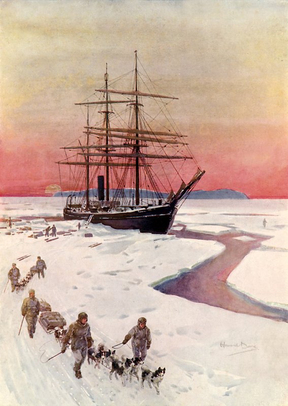 Lossa "Terra Nova" i McMurdo Sound (färg litho) av Howard Davie