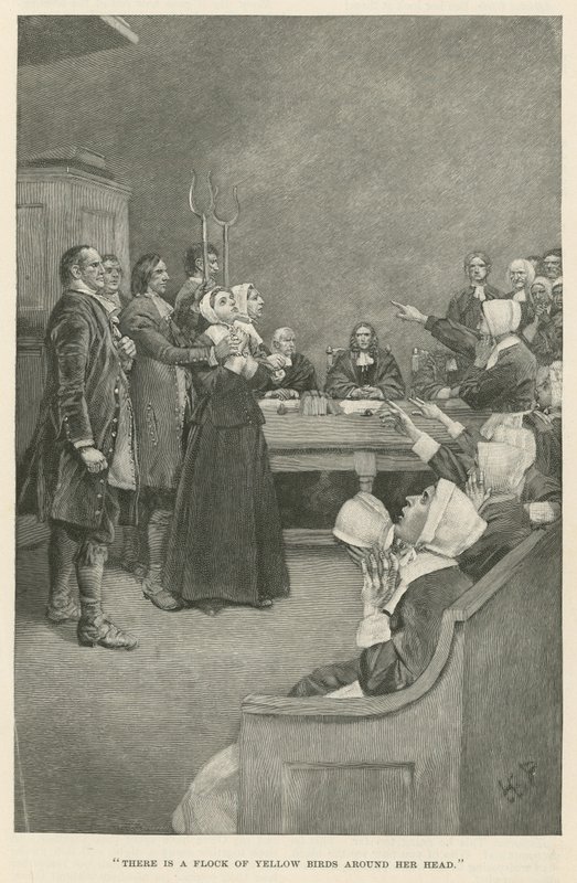 Det finns en flock gula fåglar runt hennes huvud av Howard Pyle