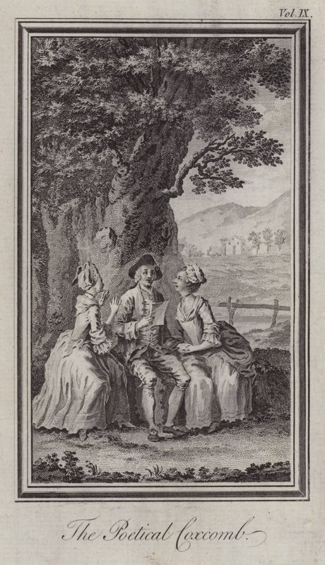 The Poetical Coxcomb (gravyr) av Hubert (after) Gravelot