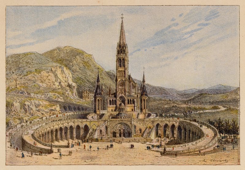 Notre-Dame De Lourdes (färglitografi) av Hubert Clerget