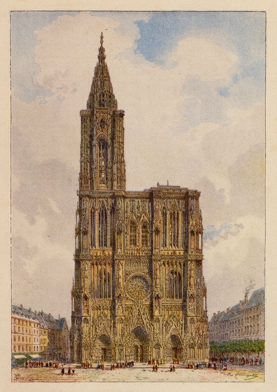 Notre-Dame De Strasbourg (färglitografi) av Hubert Clerget