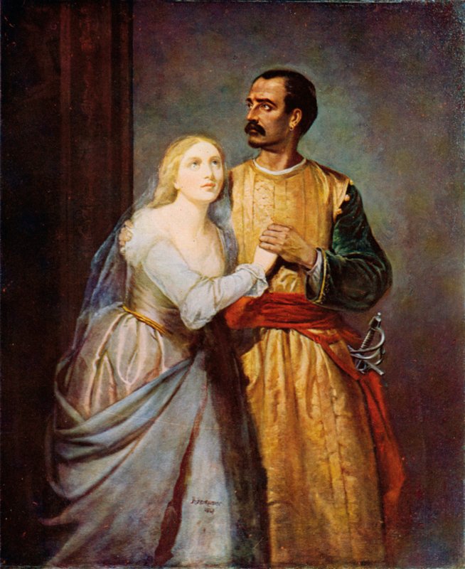 Shakespeare: Othello and Desdemona, Othello, Akt I, Scene 3 (färg litho) av Hubert von (after) Herkomer