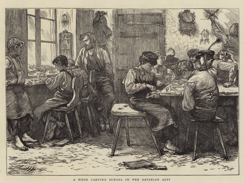 En träsnideriskola i de bayerska alperna av Hubert von Herkomer