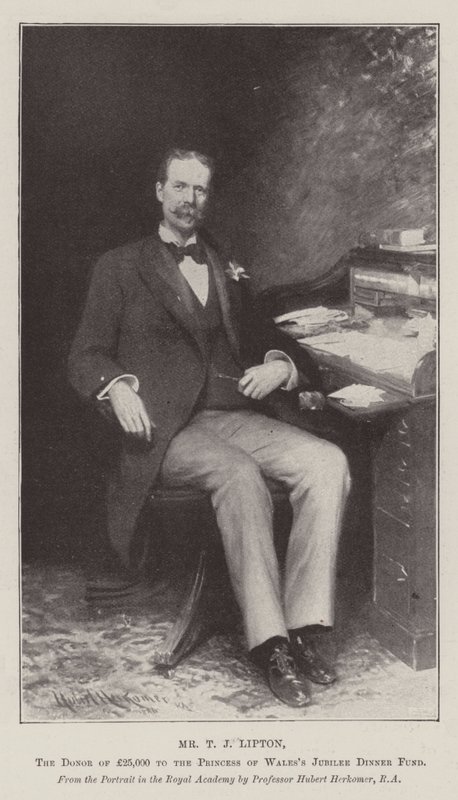 T J Lipton, donator av 25 000 pund till fonden för prinsessan av Wales jubileumsmiddag. av Hubert von Herkomer