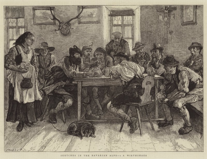 Skisser i de bayerska alperna, IN, ett Wirtshaus av Hubert von Herkomer