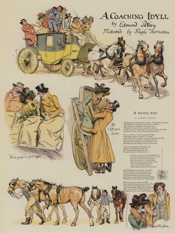 A coaching Idyll, av Edmund Petley (chromolitho) av Hugh Thomson