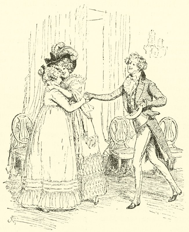 Mrs Bennet välkomnar Lydia och hennes man av Hugh Thomson