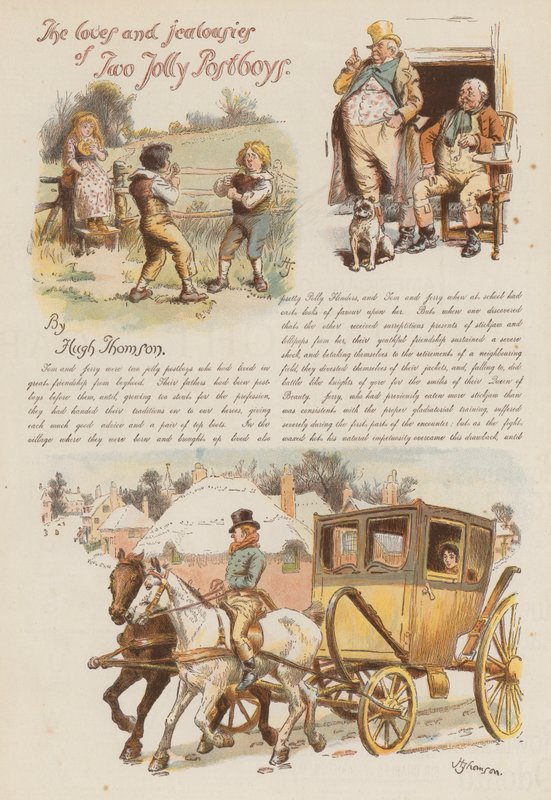 Två glada postpojkars kärlek och svartsjuka (chromolitho) av Hugh Thomson