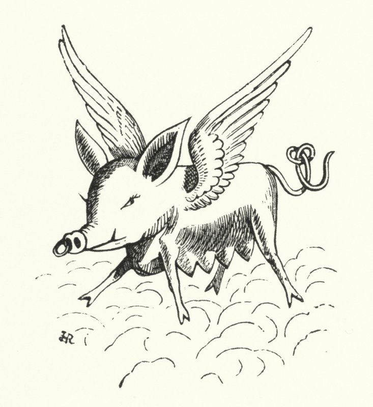Flygande gris (litho) av Hugh Rowley