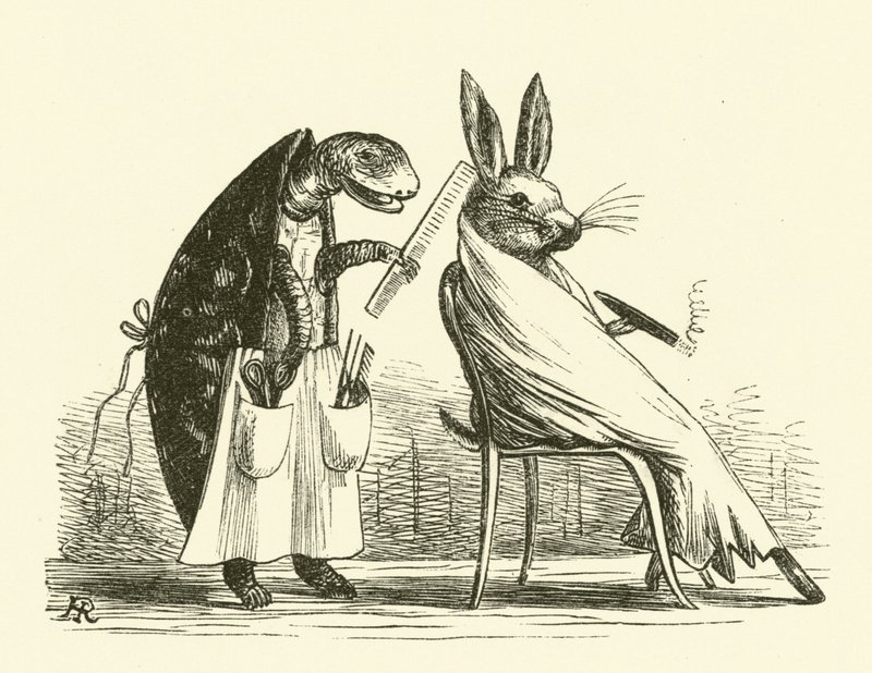 Sköldpadda och hare (gravyr) av Hugh Rowley
