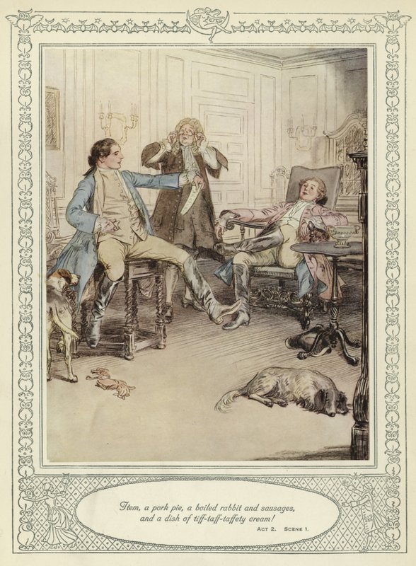 Illustration till Goldsmiths She Stoops to Conquer av Hugh Thomson