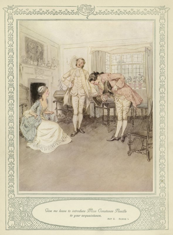 Illustration till Goldsmiths She Stoops to Conquer av Hugh Thomson
