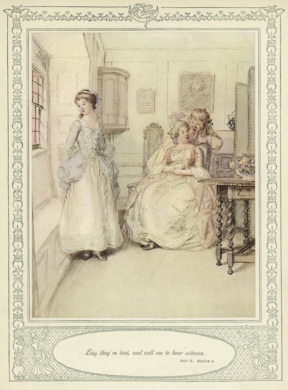 Illustration till Goldsmiths She Stoops to Conquer av Hugh Thomson