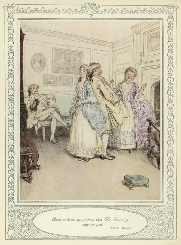 Illustration till Goldsmiths She Stoops to Conquer av Hugh Thomson