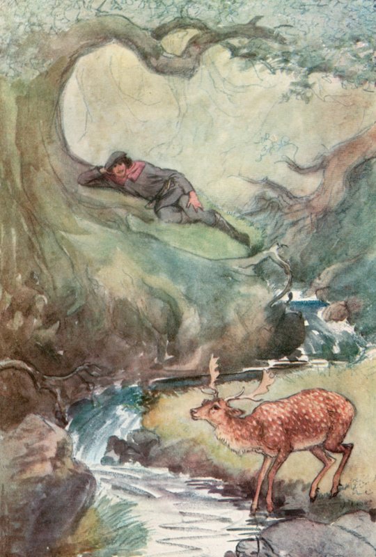 Illustration för Shakespeares As You Like It (färg litho) av Hugh Thomson