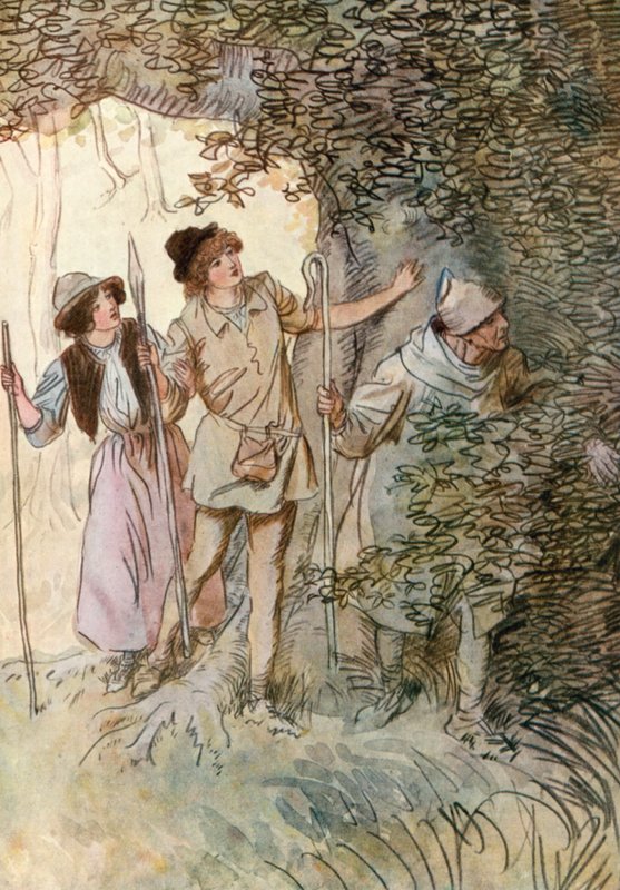 Illustration för Shakespeares As You Like It (färg litho) av Hugh Thomson