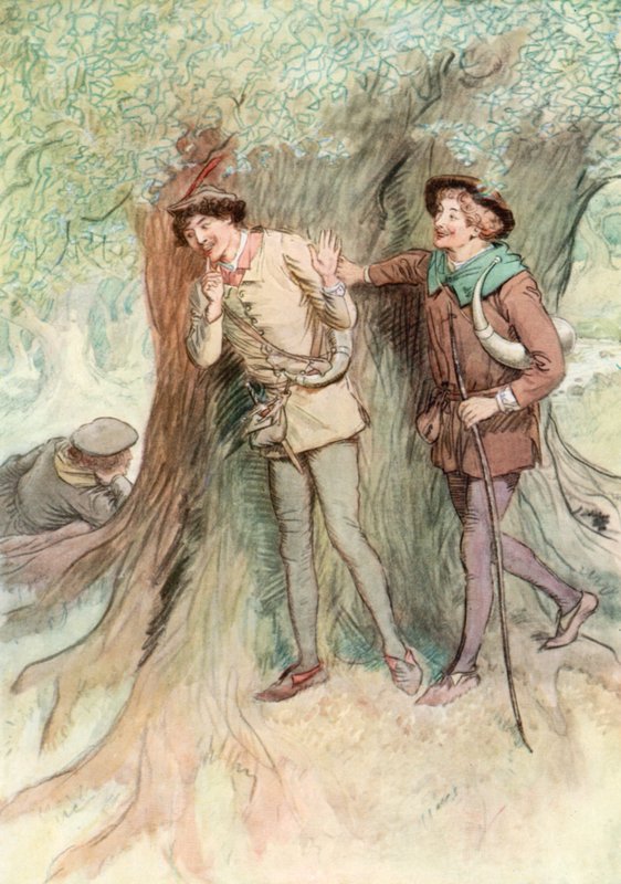 Illustration till Shakespeares As You Like It (färg litho) av Hugh Thomson
