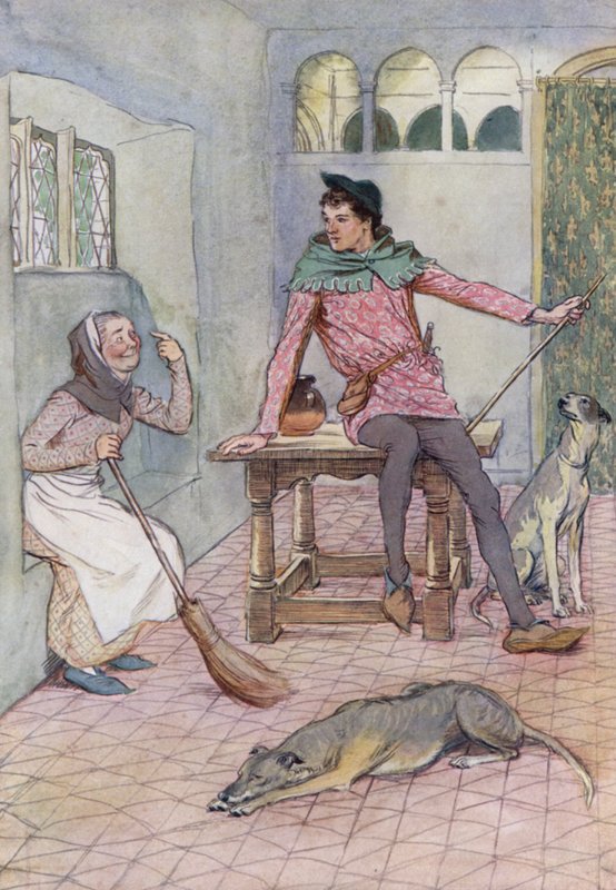 Illustration för The Merry Wives of Windsor (färg litho) av Hugh Thomson