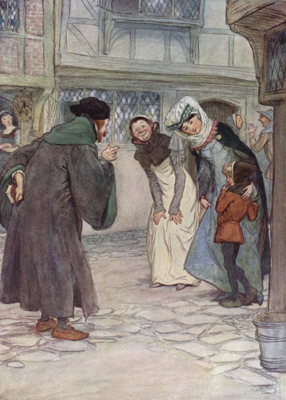 Illustration för The Merry Wives of Windsor (färg litho) av Hugh Thomson